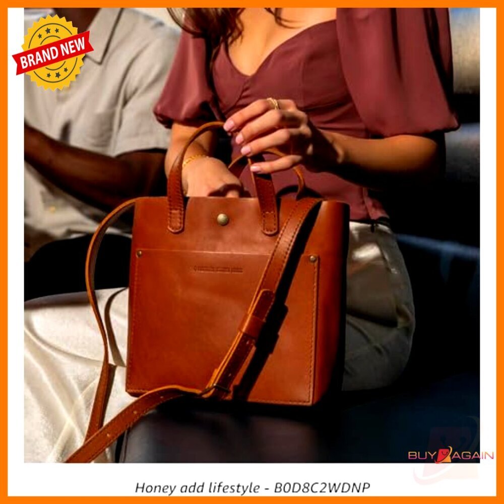 Mini Leather Crossbody Tote Bag with Snap Closure & Outside Pocket - Picture 2 of 7